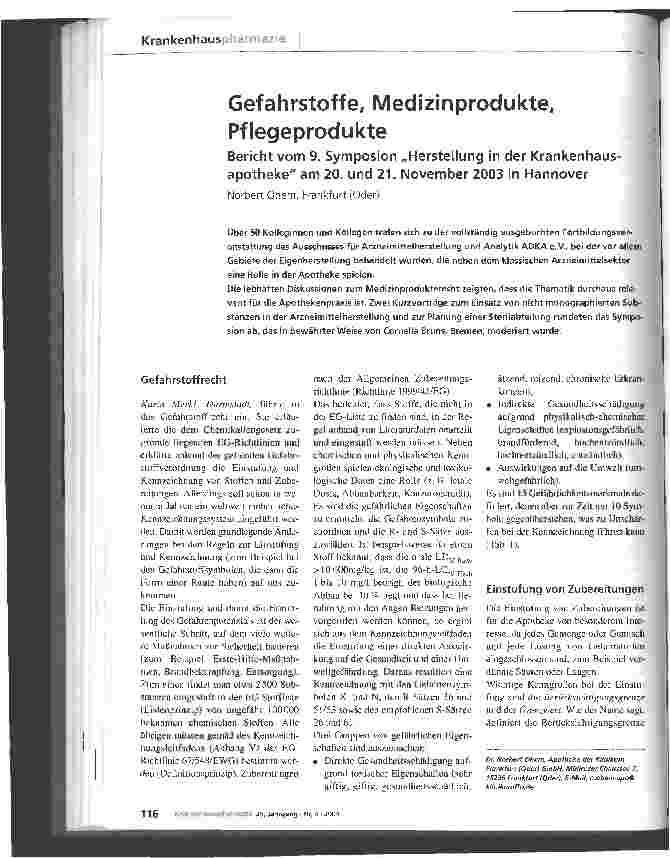 Vorschauseite 1: Gefahrstoffe, Medizinprodukte, Pflegeprodukte