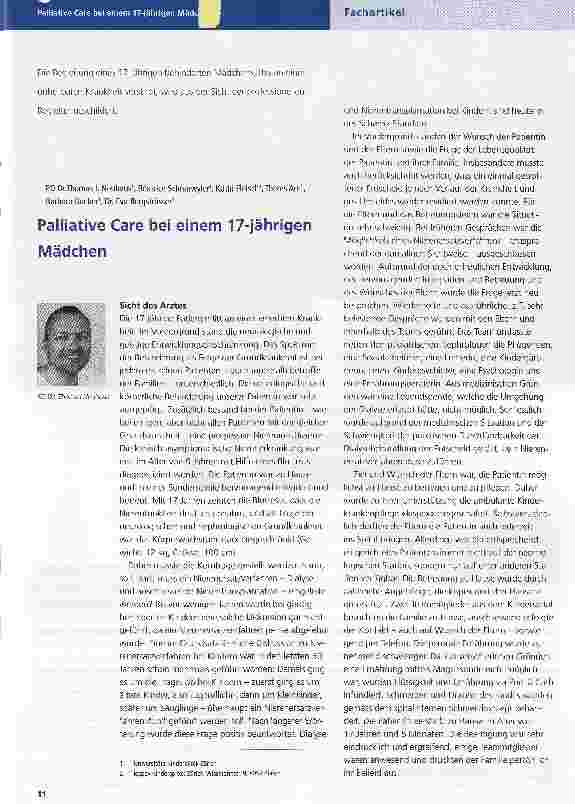 Vorschauseite 1: Palliative Care bei einem 17-jährigen Mädchen