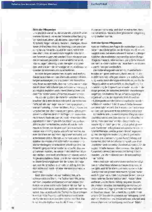 Vorschauseite 2: Palliative Care bei einem 17-jährigen Mädchen