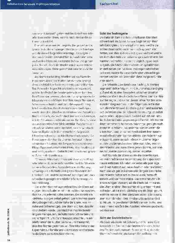 Vorschauseite 3: Palliative Care bei einem 17-jährigen Mädchen