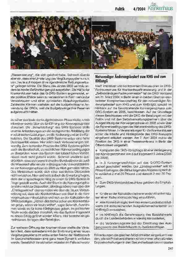 Vorschauseite 3: DKG-Vorstand beschließt Kompromiss-Konzept zum Einstieg in die Konvergenzphase des DRG-Systems ab 2005