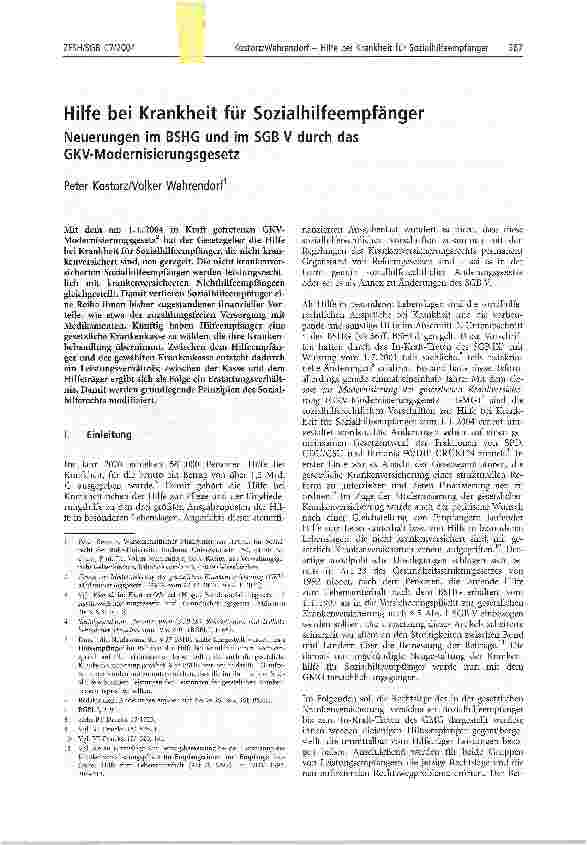 Vorschauseite 1: Hilfe bei Krankheit für SozialhilfeempfängerNeuerungen im BSHG und im SGB V durch das GKV-Modernisierungsgesetz