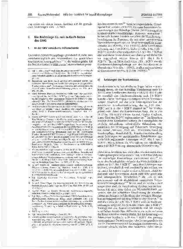 Vorschauseite 2: Hilfe bei Krankheit für SozialhilfeempfängerNeuerungen im BSHG und im SGB V durch das GKV-Modernisierungsgesetz
