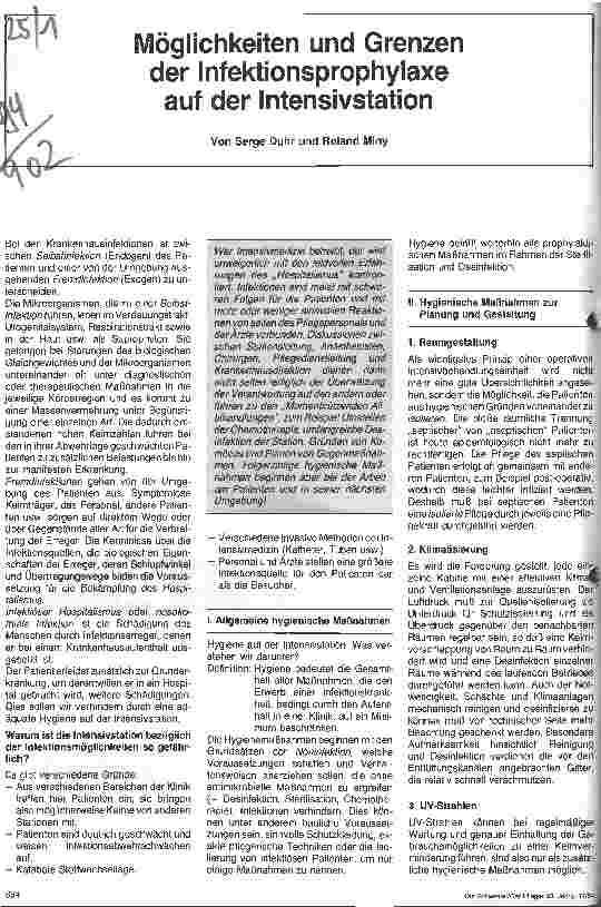 Vorschauseite 1: Möglichkeiten und Grenzen der Infektionsprophylaxe auf der Intensivstation