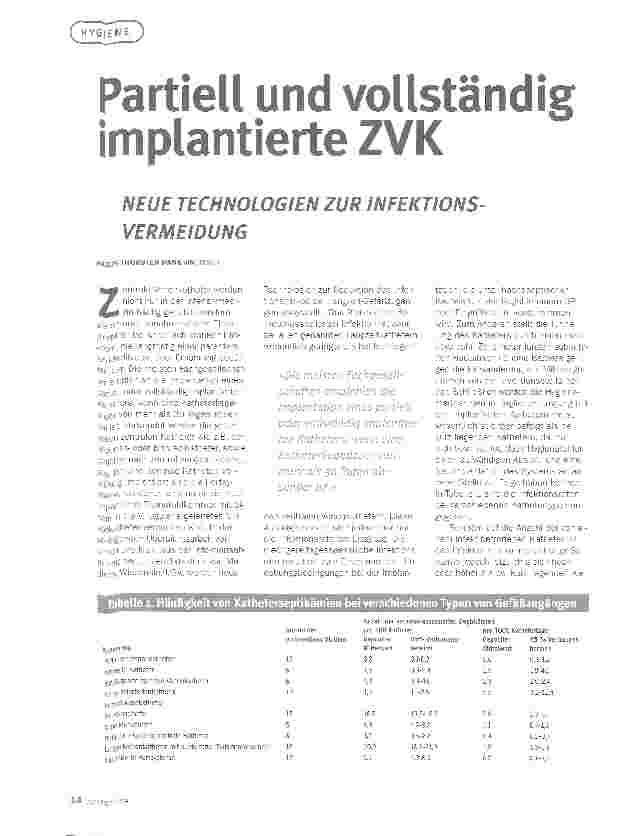 Vorschauseite 1: Partiell und vollständig implantierte ZVKNEUE TECHNOLOGIEN ZUR INFEKTIONSVERMEIDUNG
