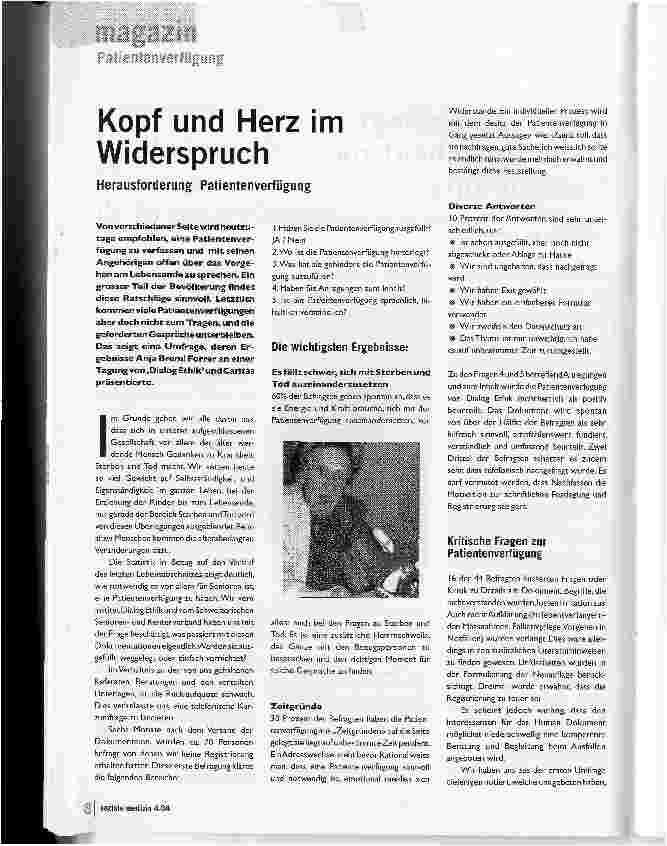 Vorschauseite 1: Kopf und Herz im WiderspruchHerausforderung Patientenverfügung