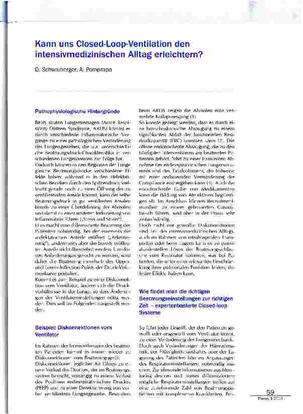 Vorschauseite 1: Kann uns Closed-Loop-Ventilation den intensivmedizinischen Alltag erleichtern?