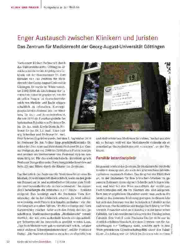 Vorschauseite 1: Enger Austausch zwischen Klinikern und Juristen