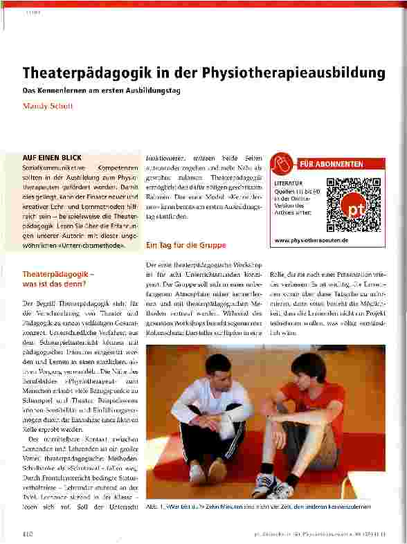 Vorschauseite 1: Theaterpädagogik in der Physiotherapieausbildung