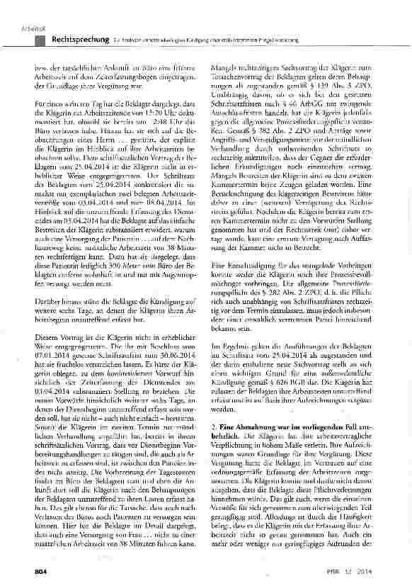 Vorschauseite 5: Zur fristlosen verhaltensbedingten Kündigung einer stellvertretenden Pflegedienstleitung BGB § 626 Abs. 1; KSchG § 4 Satz 1, § 13 Abs. 1