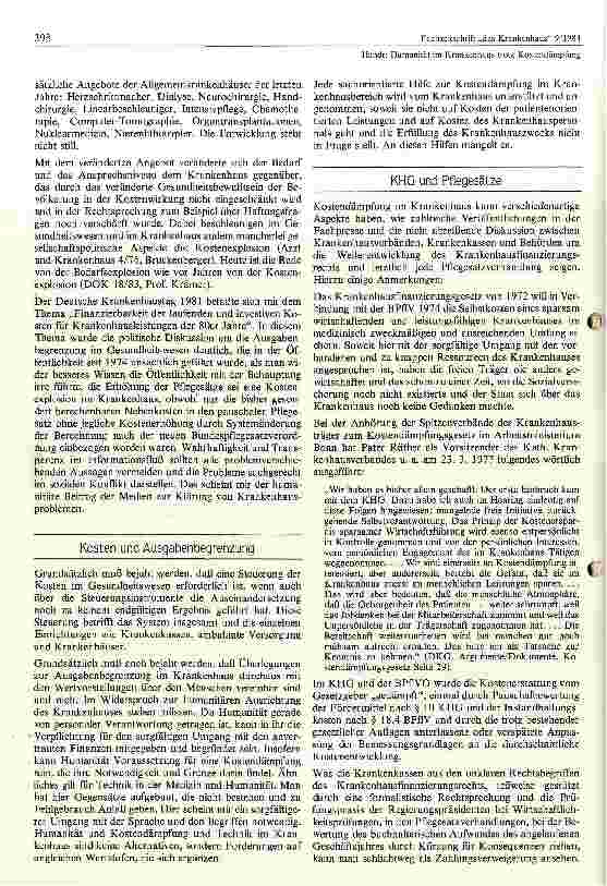 Vorschauseite 3: Humanität im Krankenhaus trotz Kostendämpfung