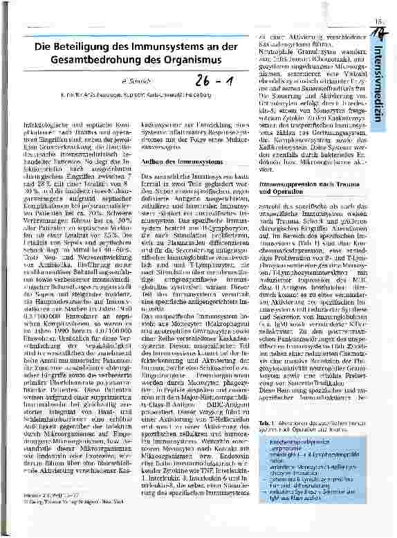 Vorschauseite 1: Die Beteiligung des Immunsystems an der Gesamtbedrohung des Organismus