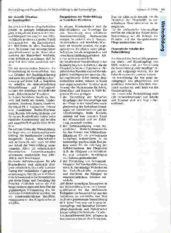 Vorschauseite 3: Entwicklung und Perspektiven der Weiterbildung in der Intensivpflege