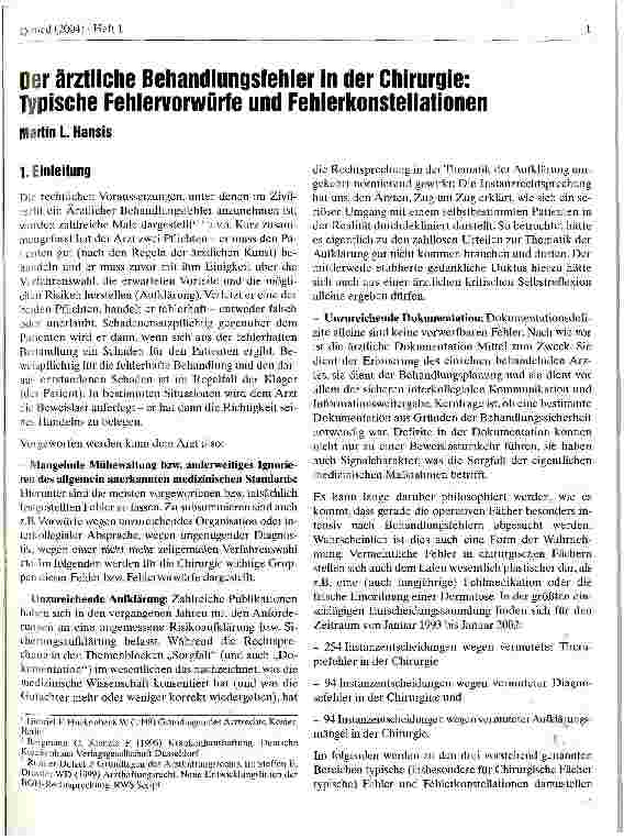 Vorschauseite 1: Der ärztliche Behandlungsfehler in der Chirurgie: Typische Fehlervorwürfe und Fehlerkonstellationen