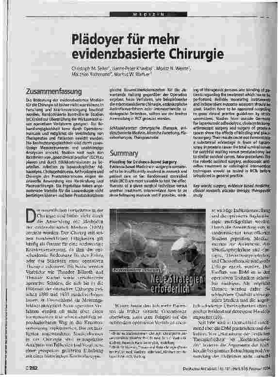 Vorschauseite 1: Plädoyer für mehr evidenzbasierte Chirurgie