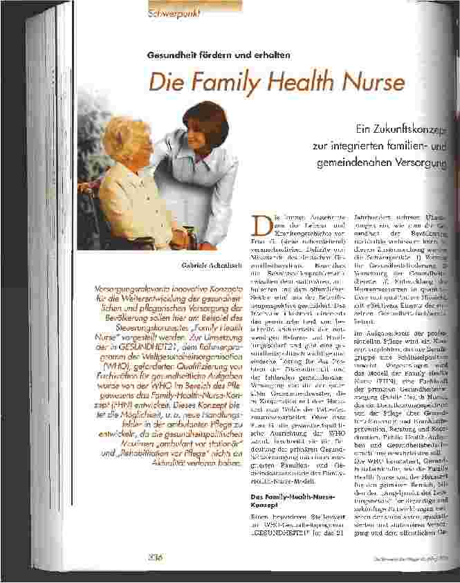 Vorschauseite 1: Die Family Health Nurse - Ein Zukunftskonzept zur integrierten familienund gemeindenahen Versorgung Gesundheit fördern und erhalten