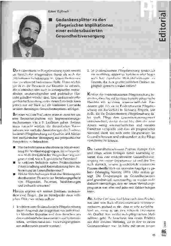 Vorschauseite 1: Gedankensplitter zu den pflegerischen Implikationen einer evidenzbasierten Gesundheitsversorgung