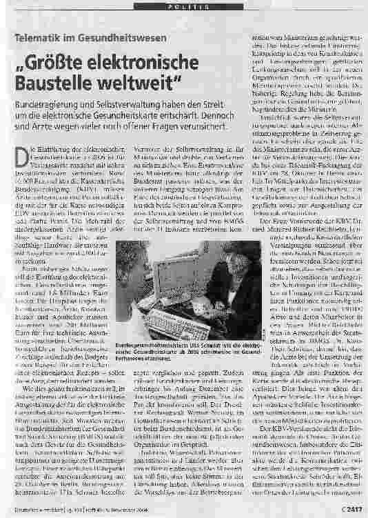 Vorschauseite 1: Größte elektronische Baustelle weltweitTelematik im Gesundheitswesen