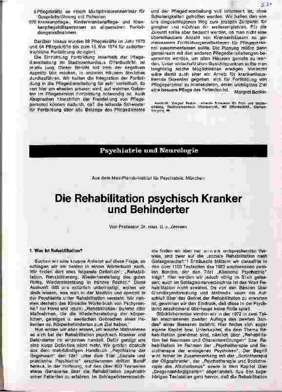 Vorschauseite 1: Die Rehabilitation psychisch Kranker und Behinderter