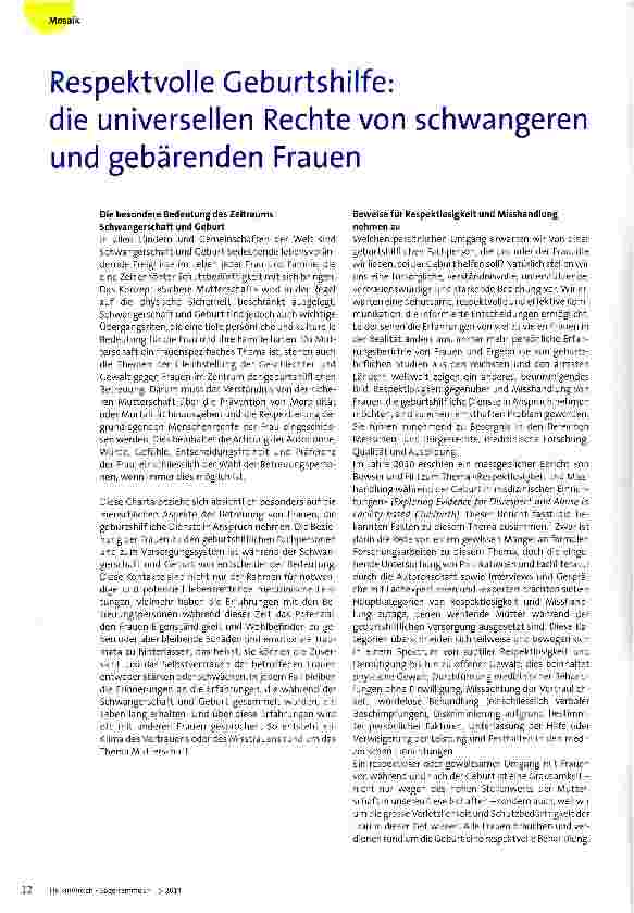 Vorschauseite 1: Respektvolle Geburtshilfe: die universellen Rechte von schwangeren und gebärenden Frauen
