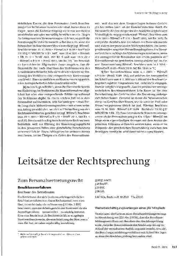 Vorschauseite 2: Rechtsanwaltskosten des Personalrats; Widerantrag des Dienststellenleiters