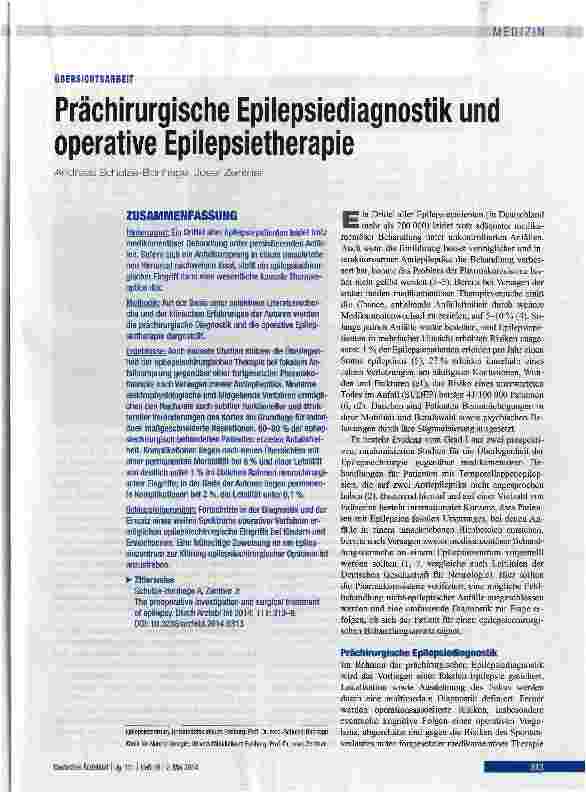 Vorschauseite 1: Prächirurgische Epilepsiediagnostik und operative Epilepsietherapie