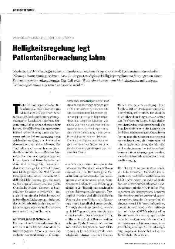 Vorschauseite 1: Helligkeitsregelung legt Patientenüberwachung lahm