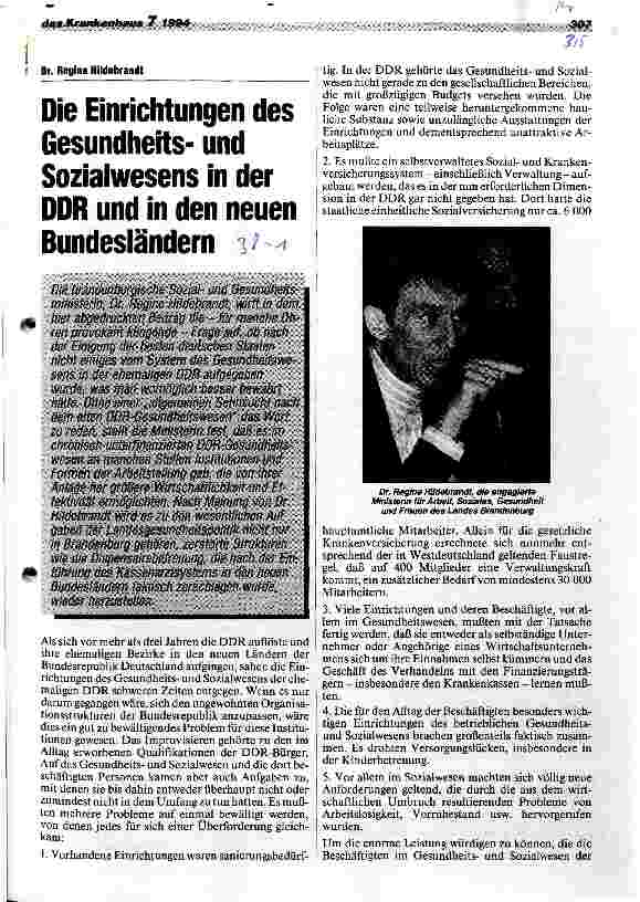 Vorschauseite 1: Die Einrichtungen des Gesundheitsund Sozialwesens in der DDR und in den neuen Bundesländern