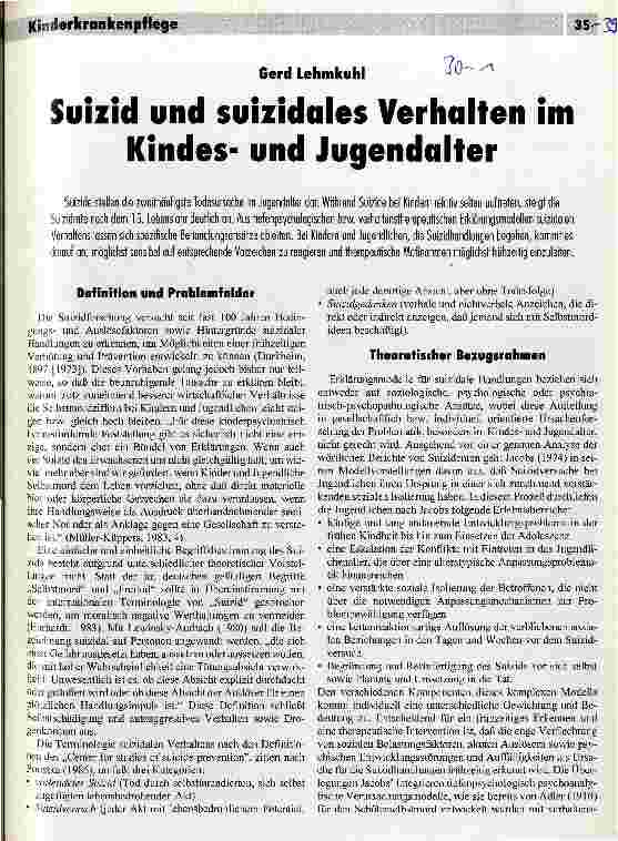 Vorschauseite 1: Suizid und suizidales Verhalten im Kindesund Jugendalter