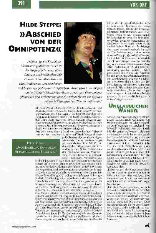 Vorschauseite 5: Die Angst der Pflege vor Eliten Heidelberger Pflegekongreß im Spannungsfeld von Wunsch und Wirklichkeit