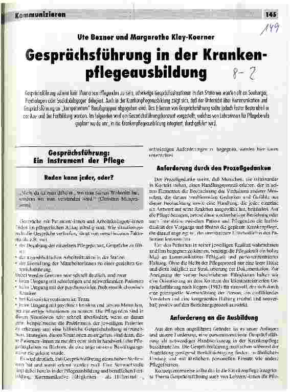 Vorschauseite 1: Gesprächsführung in der Krankenpflegeausbildung