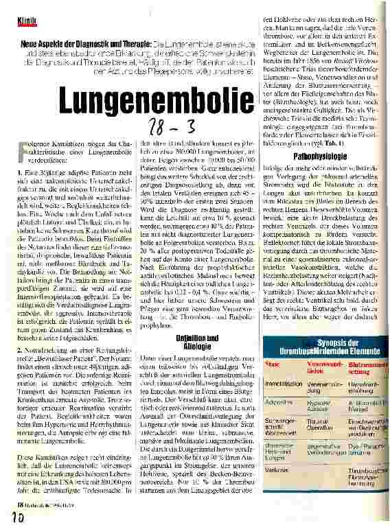 Vorschauseite 1: Lungenembolie Neue Aspekte der Diagnostik und Therapie