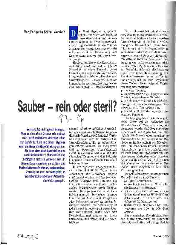 Vorschauseite 1: Sauber - rein oder steril?