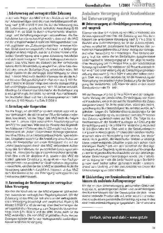 Vorschauseite 3: Neue Versorgungsmöglichkeiten für Krankenhäuser durch das GMG