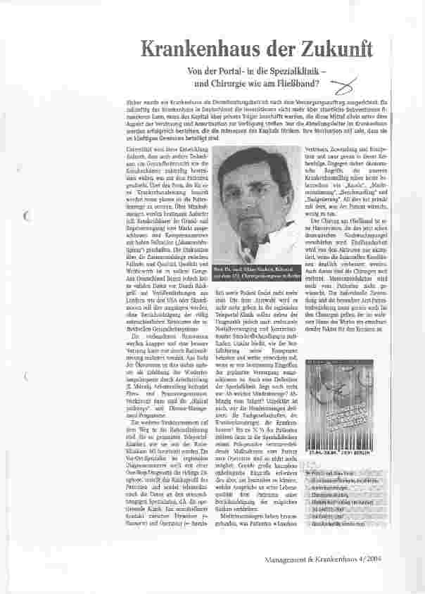 Vorschauseite 1: Krankenhaus der Zukunft Von der Portalin die Spezialklinik - und Chirurgie wie am Fließband?