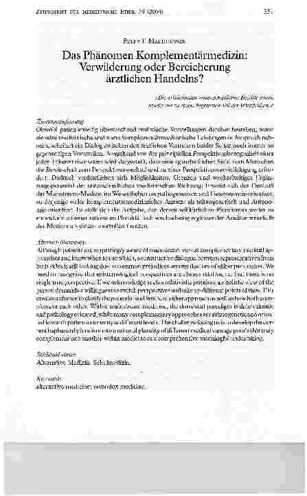 Vorschauseite 1: Das Phänomen Komplementärmedizin:Verwilderung oder Bereicherung ärztlichen Handelns?