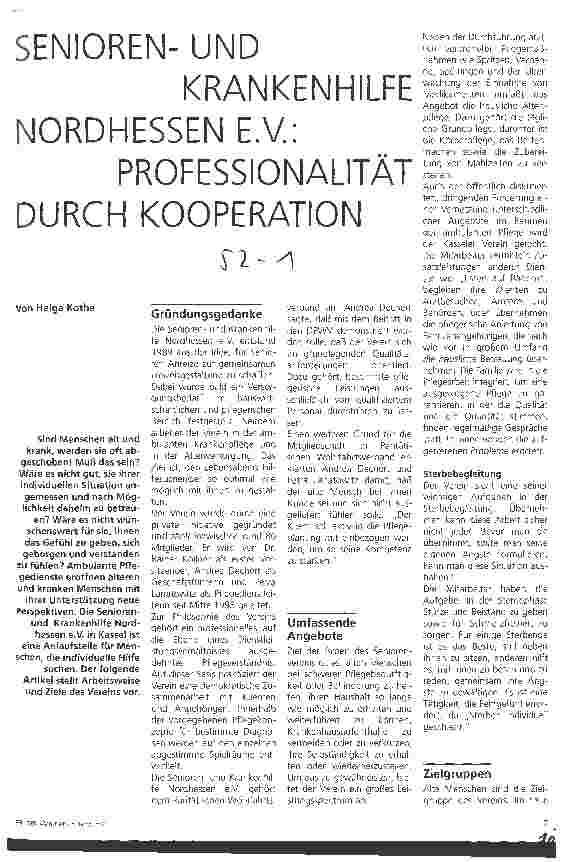 Vorschauseite 1: Seniorenund Krankenhilfe Nordhessen e. V. : Professionalität durch Kooperation