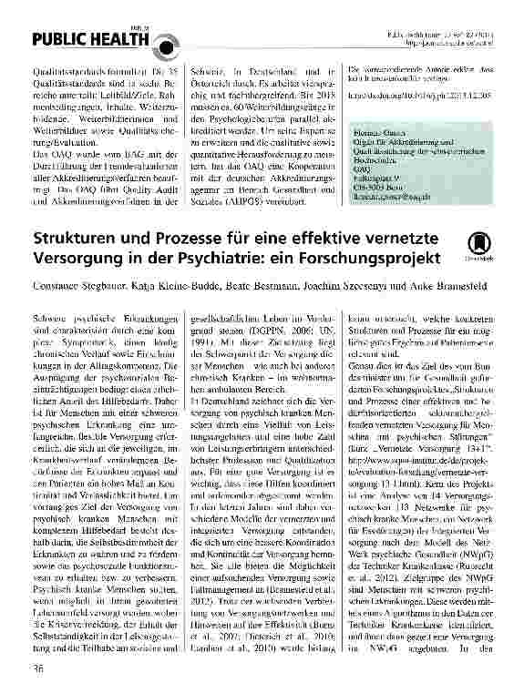 Vorschauseite 1: Strukturen und Prozesse für eine effektive vernetzte Versorgung in der Psychiatrie: ein Forschungsprojekt