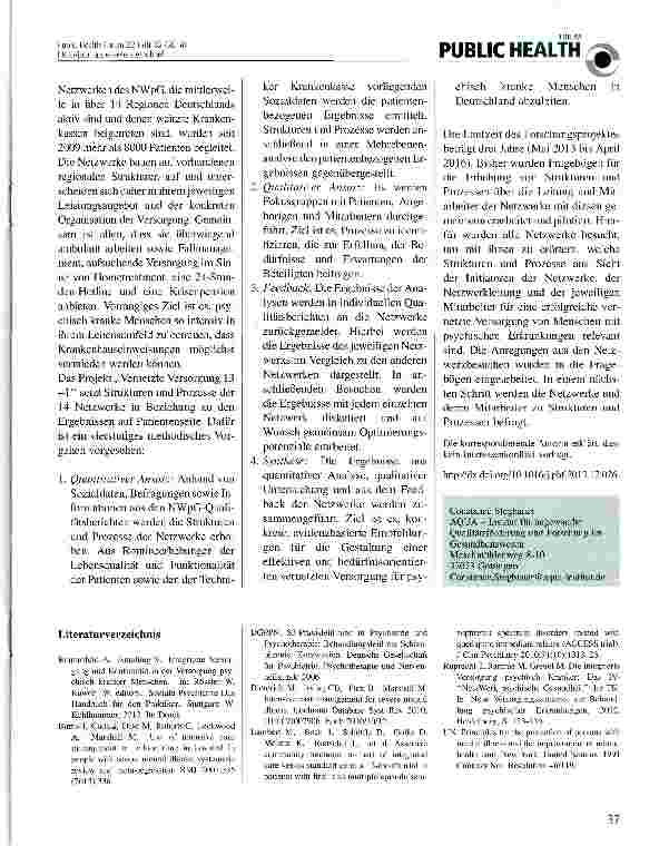 Vorschauseite 2: Strukturen und Prozesse für eine effektive vernetzte Versorgung in der Psychiatrie: ein Forschungsprojekt
