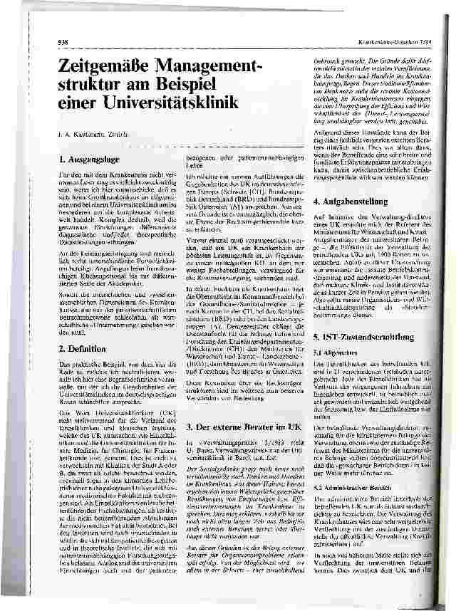 Vorschauseite 1: Zeitgemäße Managementstruktur am Beispiel einer Universitätsklinik