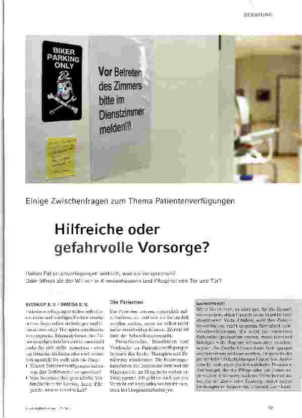 Vorschauseite 1: Hilfreiche oder gefahrvolle Vorsorge?
