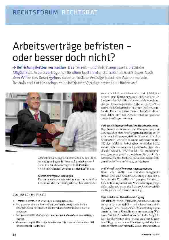 Vorschauseite 1: Arbeitsverträge befristen -oder besser doch nicht?