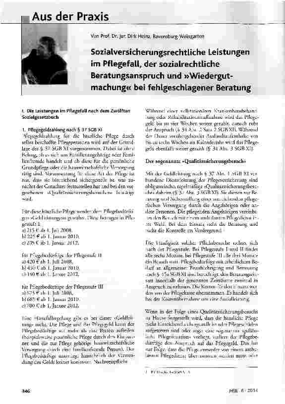 Vorschauseite 1: Sozialversicherungsrechtliche Leistungen im Pflegefall, der sozialrechtliche Beratungsanspruch und »Wiedergutmachung« bei fehlgeschlagener Beratung