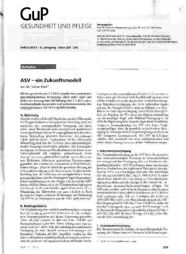 Vorschauseite 1: ASV - ein Zukunftsmodell