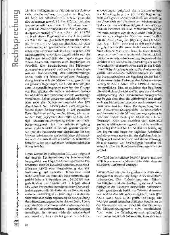 Vorschauseite 2: Regelung der Lage der Arbeitszeit nach dem TzBfG - Mitbestimmungsrecht VG Köln, Beschluss vom 05.11.2003