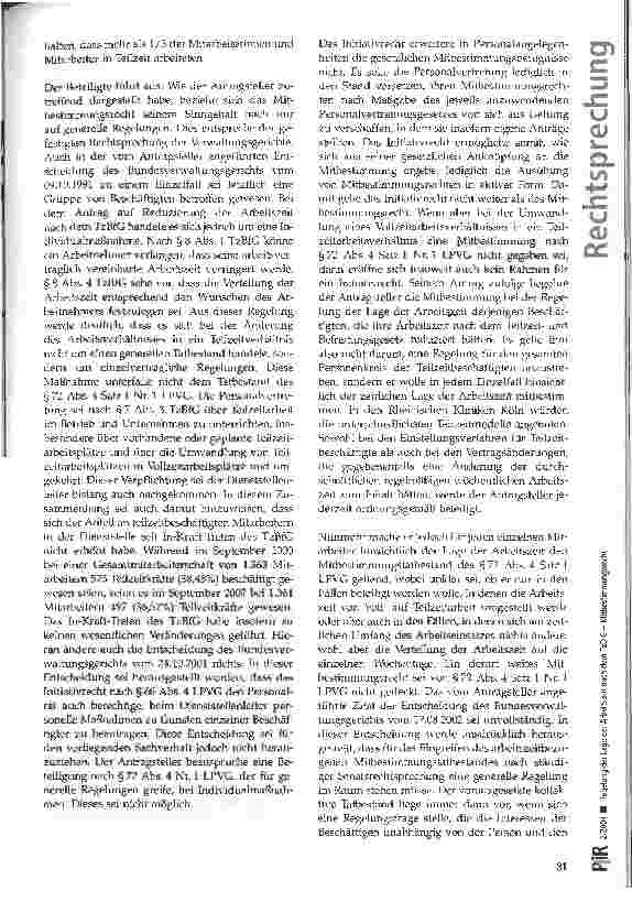 Vorschauseite 3: Regelung der Lage der Arbeitszeit nach dem TzBfG - Mitbestimmungsrecht VG Köln, Beschluss vom 05.11.2003
