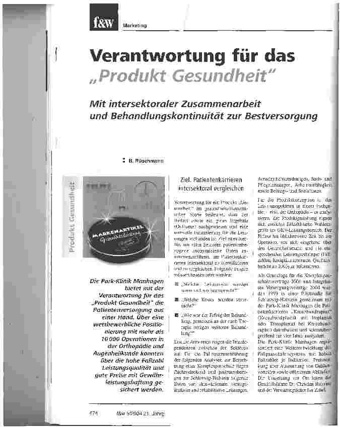 Vorschauseite 1: Verantwortung für das Produkt GesundheitMit intersektoraler Zusammenarbeit und Behandlungskontinuität zur Bestversorgung