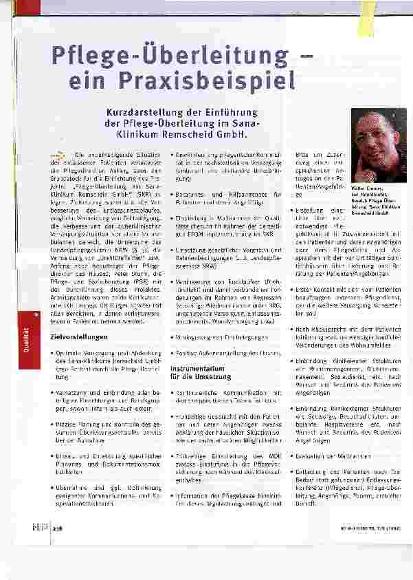 Vorschauseite 1: Pflege-Überleitung - ein PraxisbeispielKurzdarstellung der Einführung der Pflege-Überleitung im Sana-Klinikum Remscheid GmbH