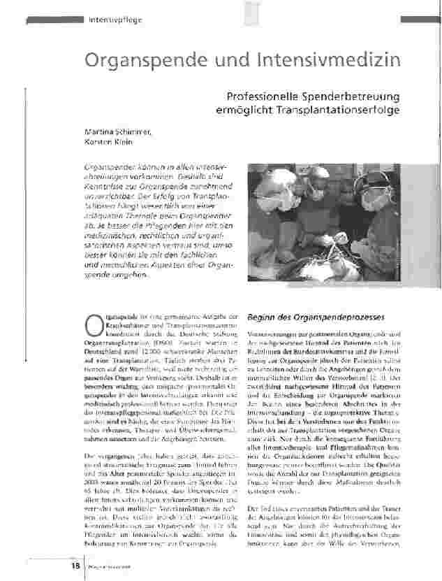 Vorschauseite 1: Organspende und IntensivmedizinProfessionelle Spenderbetreuung ermöglicht Transplantationserfolge