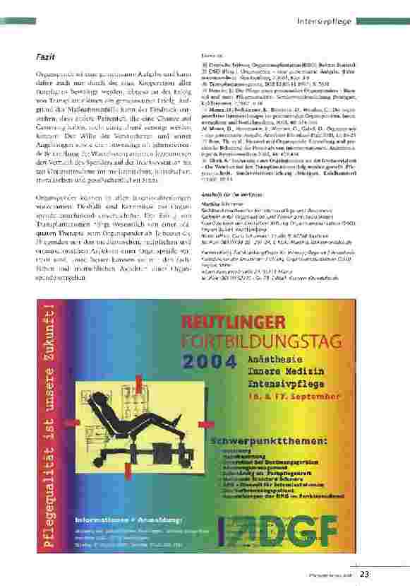 Vorschauseite 6: Organspende und IntensivmedizinProfessionelle Spenderbetreuung ermöglicht Transplantationserfolge